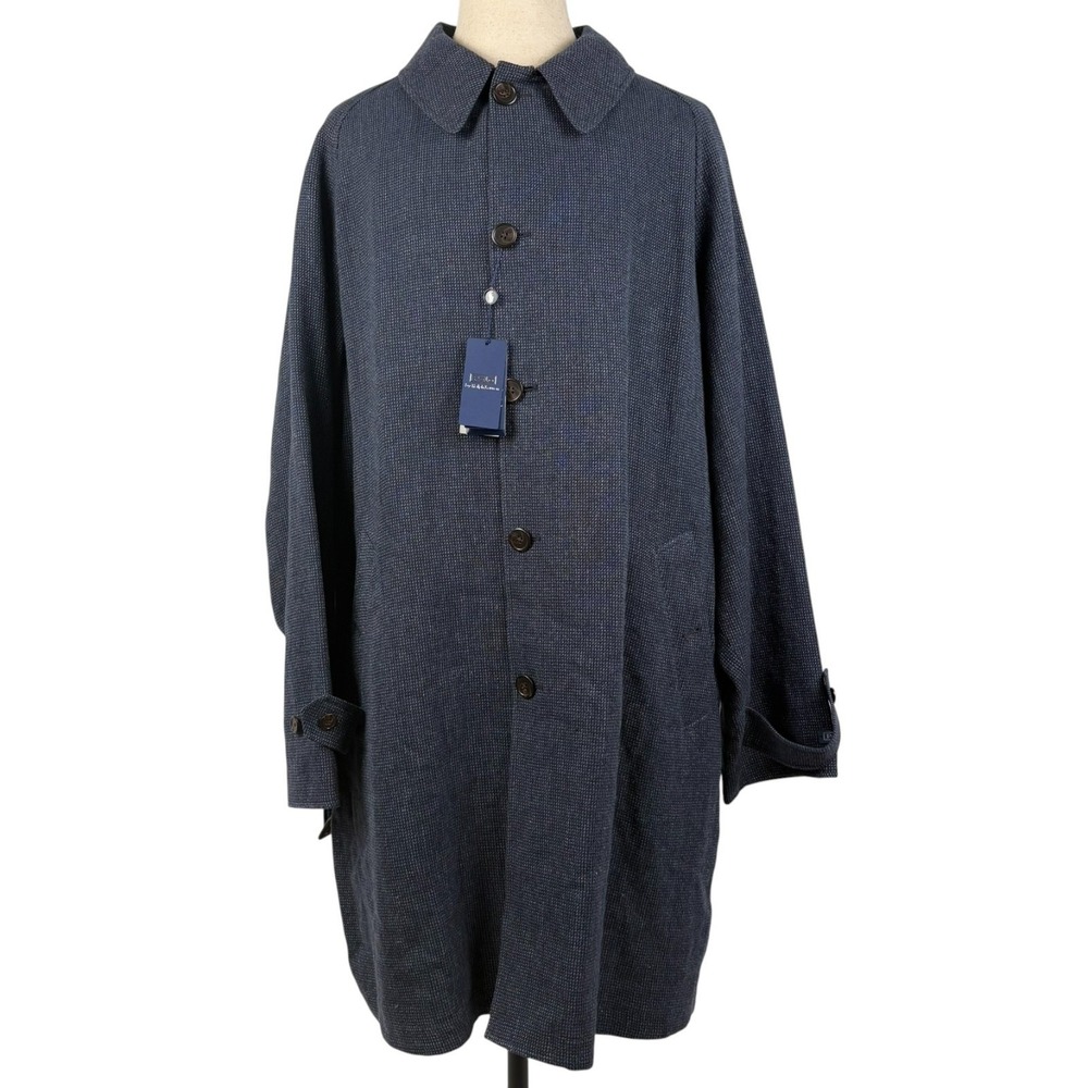 Polo Ralph Lauren Balmacaan Coat Mens 52R Navy Reversible Linen Wool Italy NWT - Picture 2 of 16